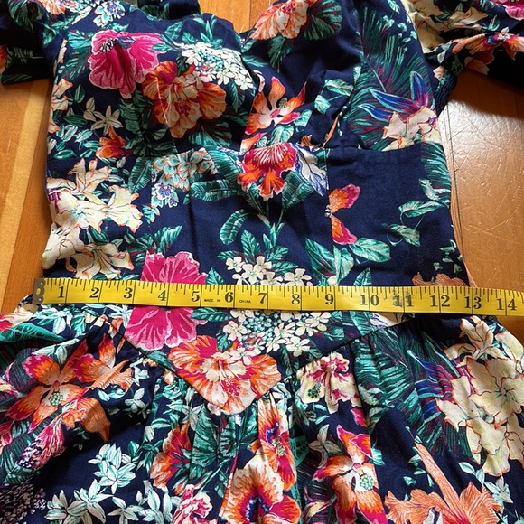 Vintage tropical floral fit n flare midi dress with padded shoulders - Picture 11 of 13